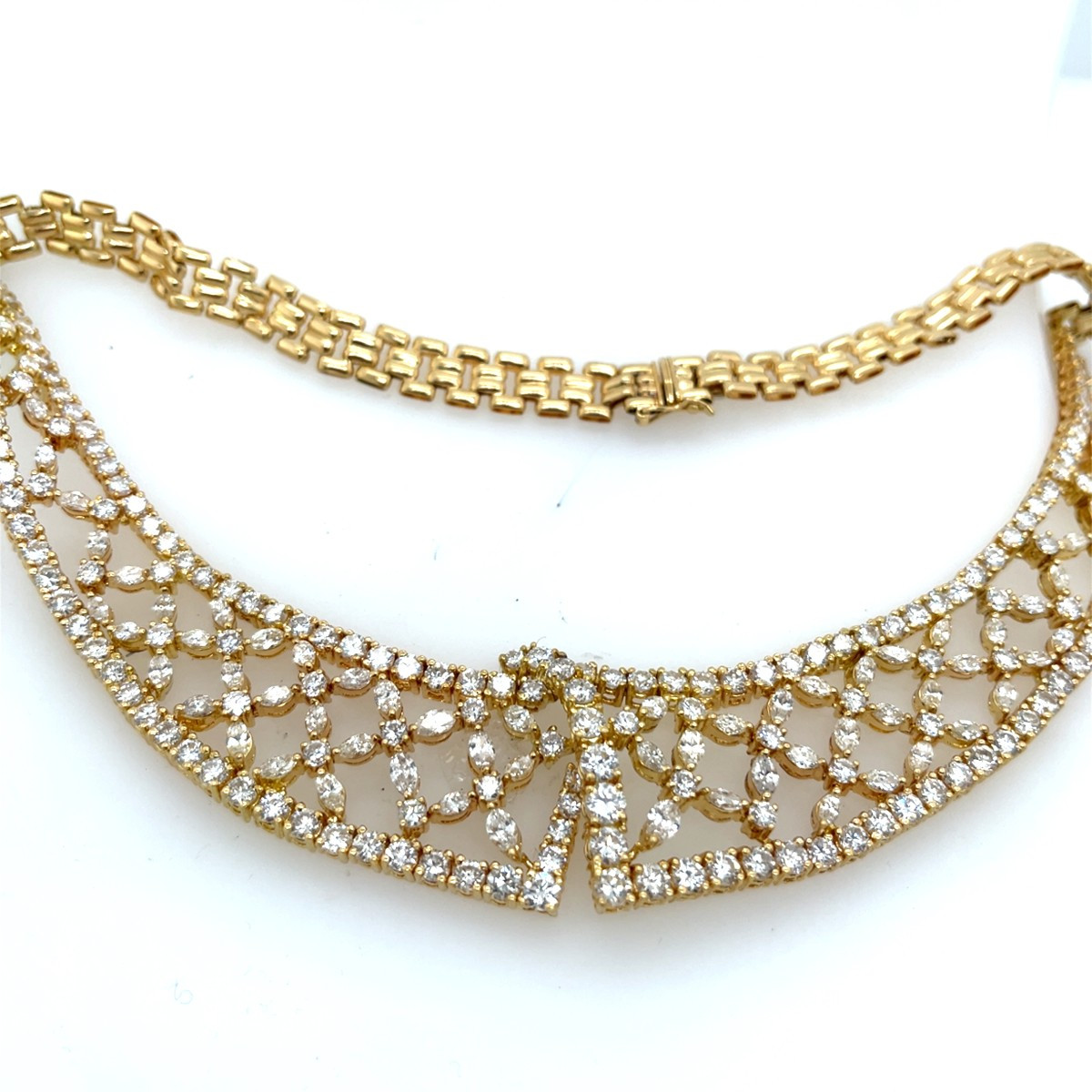Collier Colarette En Or Jaune 18 Carats Et Diamants, Diamants Ronds Et Marquise De 23,79 Carats-photo-2