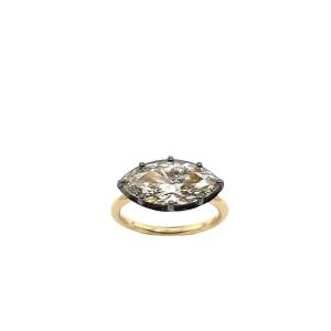 Solitaire diamant marquise en or jaune 18 carats, certificat M-si1 Edr de 3,33 carats