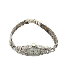 Montre Vintage Pour Femme En Platine Et Or Blanc 9 Carats Avec Diamants