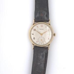 Montre Rotative Vintage En Or 9 Carats, Avec Bracelet En Cuir Marron Original