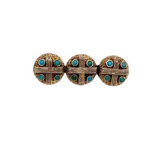 Broche De Barre Turquoise Bouton D’or Vintage 9ct Avec Or Torsadé