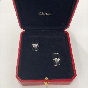 Cartier Penelope Logo Pivotant Retour Vintage Boutons De Manchette En Or Blanc 18 Carats