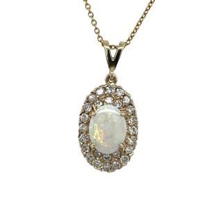 9ct Yellow Gold Opal And Diamond Pendant Suspended From A 9ct Yellow Gold Chain