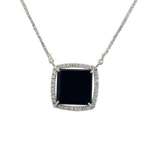 Elegant Black Onyx And Diamond Pendant In 18k White Gold