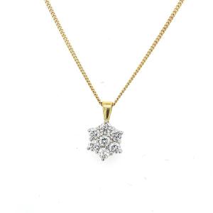 18k Yellow Gold Diamond Cluster Pendant Set With 7 Diamonds Total Weight 0.35 Ct