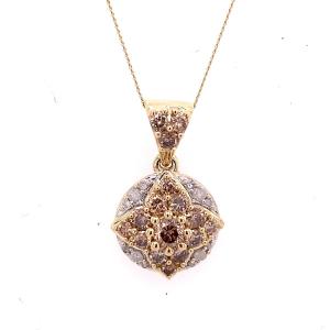 Natural Champagne Diamond Pendant 9 Carat Yellow Gold 0.75 Ct