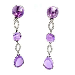 Adler Of Paris, Amethyst And Diamond Drop Earrings Set In 18 Carat White Gold