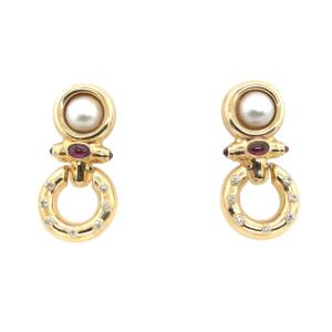 Vintage 14k Yellow Gold Ruby And Pearl Stud Earrings