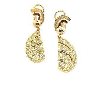 Vintage 18k Yellow Gold Drop Earrings Set With 1.0 Ct Diamonds