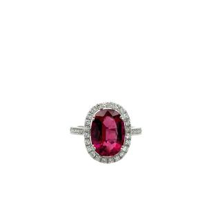 Bague Tourmaline Rose Et Diamant 4,23 Carats Sertie d'Or Blanc 18 Carats