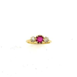 Bague En Or Jaune 18 Carats De Qualité Supérieure, Rubis 0,75 Ct Et Diamant Taille Victorienne 