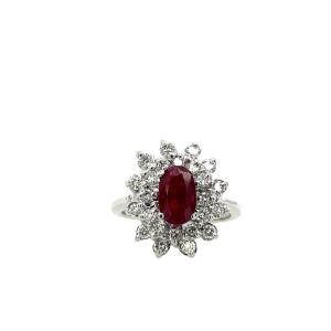 Bague En Grappe De Rubis Et De Diamants De 1,35 Ct, Sertie Sur Or Blanc 18 Carats