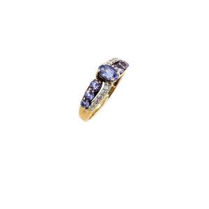 Bague Croisée En Tanzanite Et Diamants, Sertie D’or Jaune