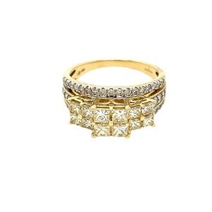 Bague Trilogie En Or Jaune Naturel Diamant Jaune Naturel Taille Princesse