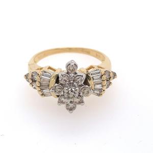 18k Yellow And White Gold Ring, With 1.0 Ct Natural Baguette + Round Diamonds