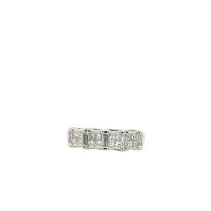 Vintage 18k White Gold Princess And Baguette Diamond Ring 0.90 Ct