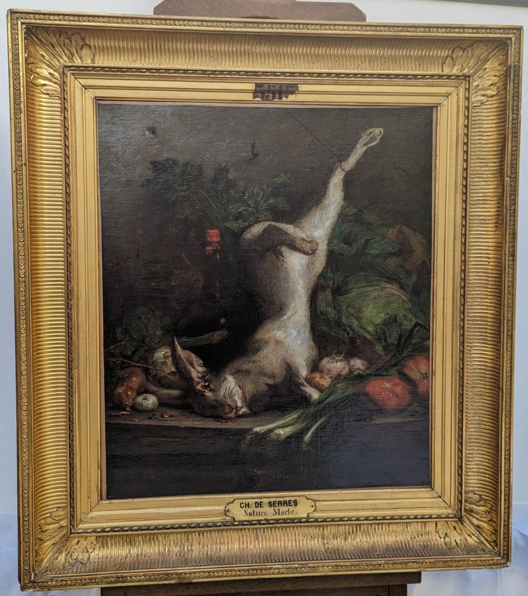 Nature Morte Huile Sur Toile Signée Henri-charles De Serres (1823-1897)