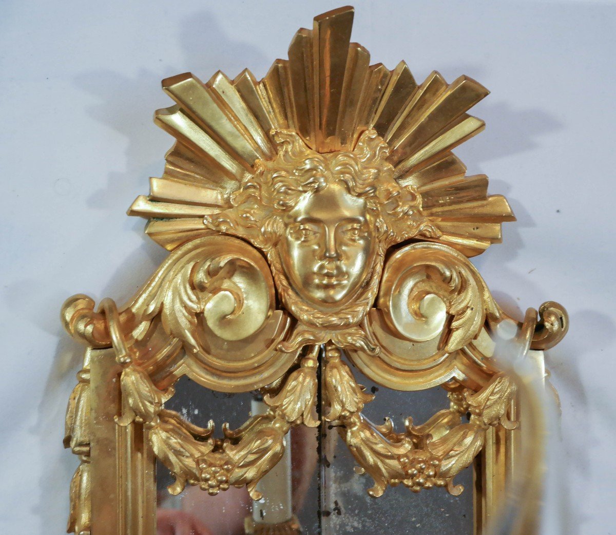 Pair Of Regency Style Gilt Bronze Sconces With 3 Arms Of Lights.-photo-4