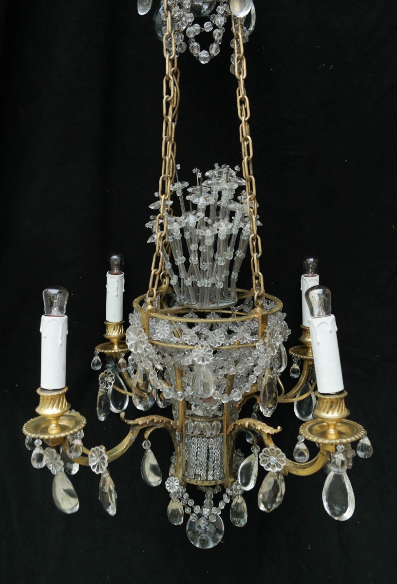 Lustre Panier En Bronze Et Cristal Style Louis XVI-photo-3