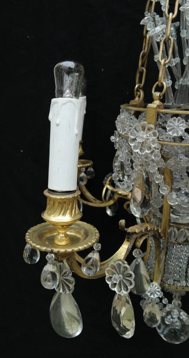 Lustre Panier En Bronze Et Cristal Style Louis XVI-photo-1