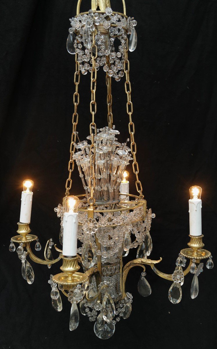 Basket Chandelier In Bronze And Crystal Louis XVI Style-photo-4