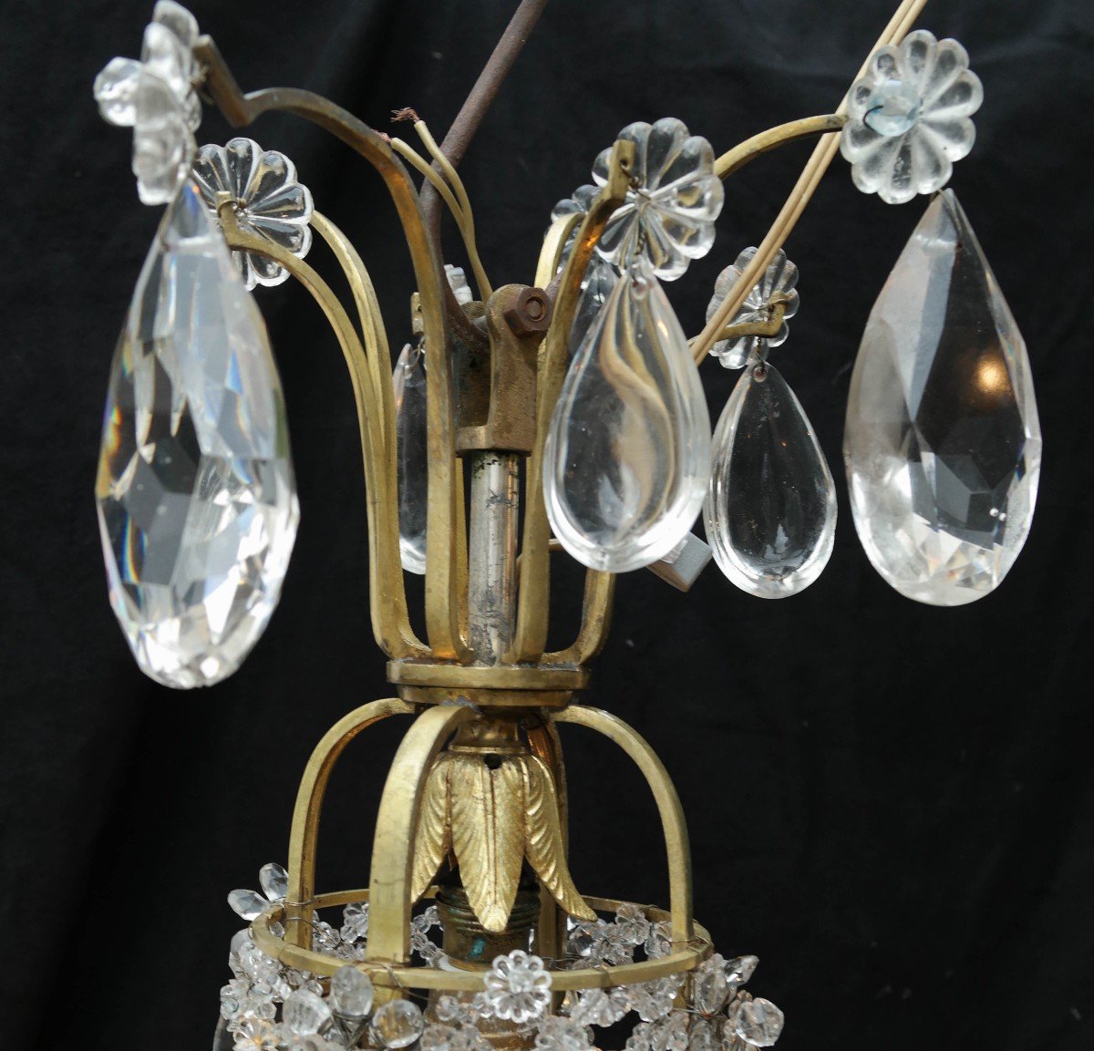 Lustre Panier En Bronze Et Cristal Style Louis XVI-photo-5