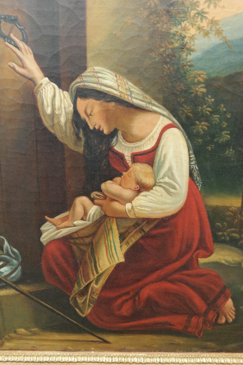 Femme à l'Enfant Frappant à Une Porte, Huile Sur Toile-photo-3