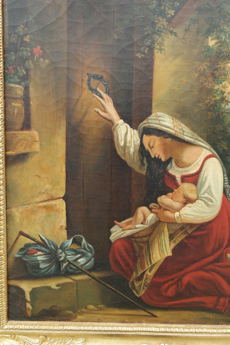 Femme à l'Enfant Frappant à Une Porte, Huile Sur Toile-photo-4