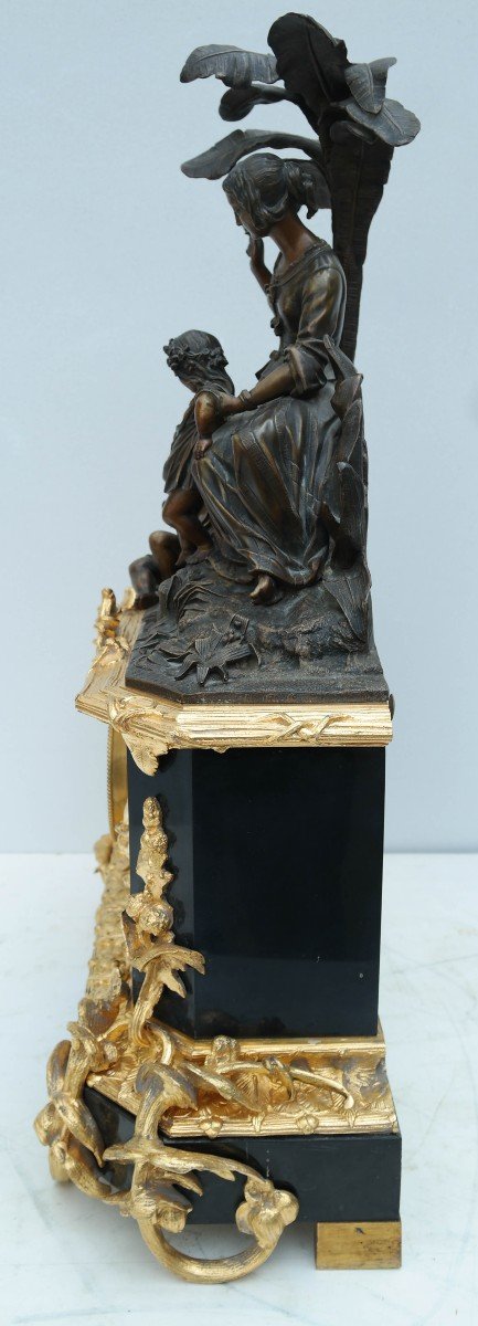 l'éducation De Paul Et Virginie, Pendule En Marbre Et Bronze d'époque Napoléon III-photo-2