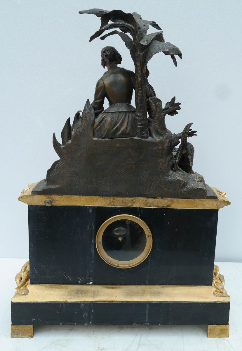 l'éducation De Paul Et Virginie, Pendule En Marbre Et Bronze d'époque Napoléon III-photo-3