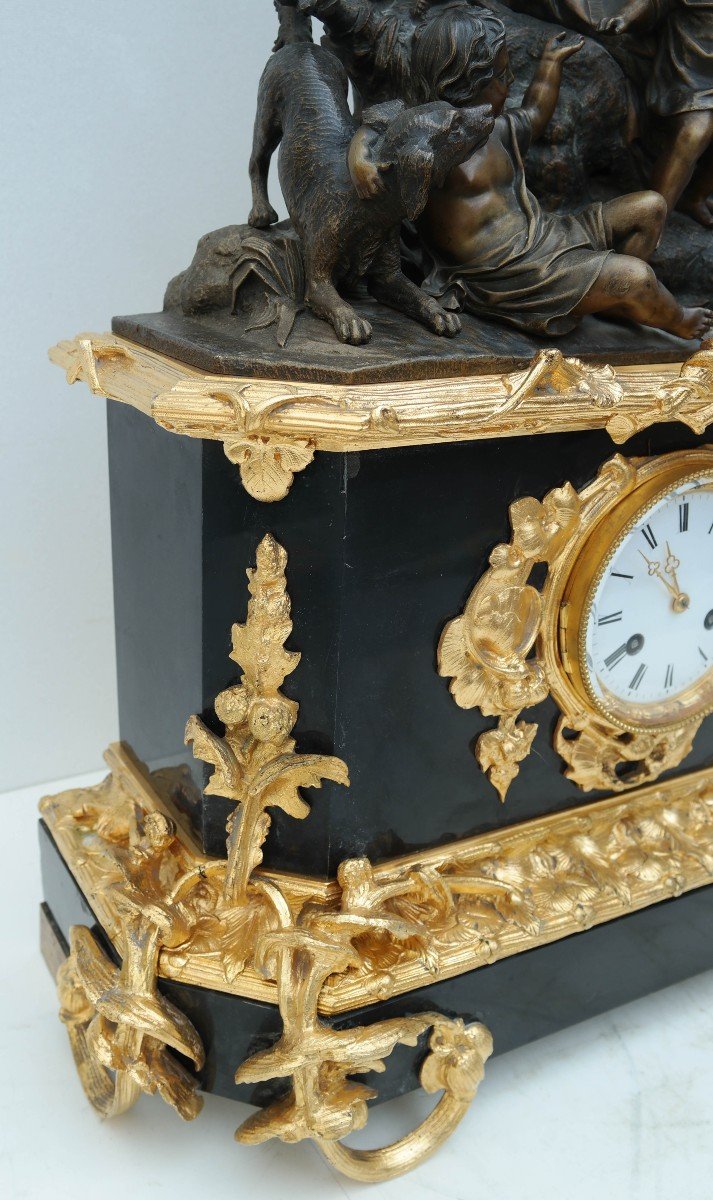 l'éducation De Paul Et Virginie, Pendule En Marbre Et Bronze d'époque Napoléon III-photo-3