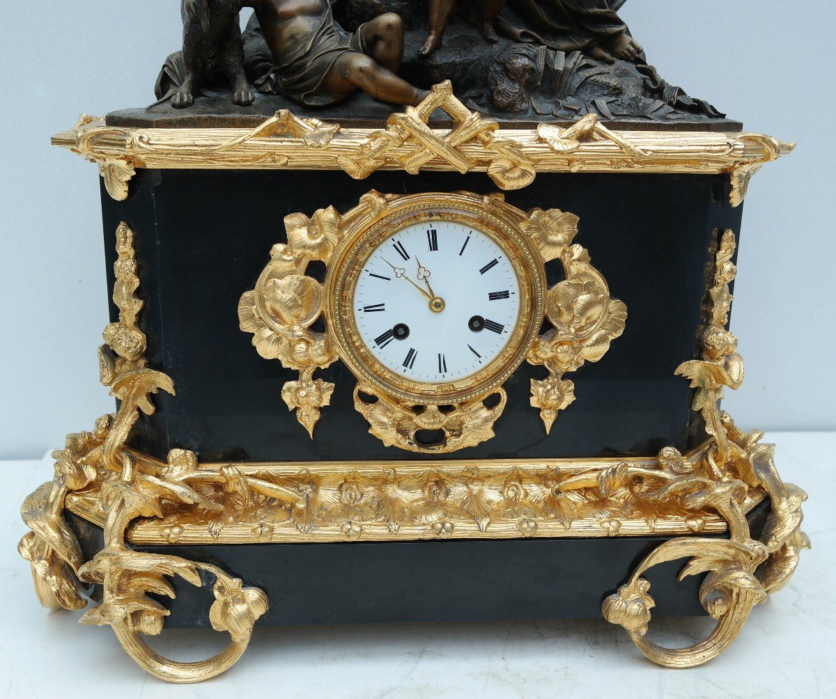 l'éducation De Paul Et Virginie, Pendule En Marbre Et Bronze d'époque Napoléon III-photo-4