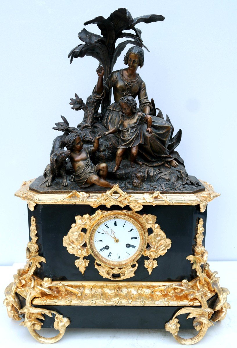 l'éducation De Paul Et Virginie, Pendule En Marbre Et Bronze d'époque Napoléon III