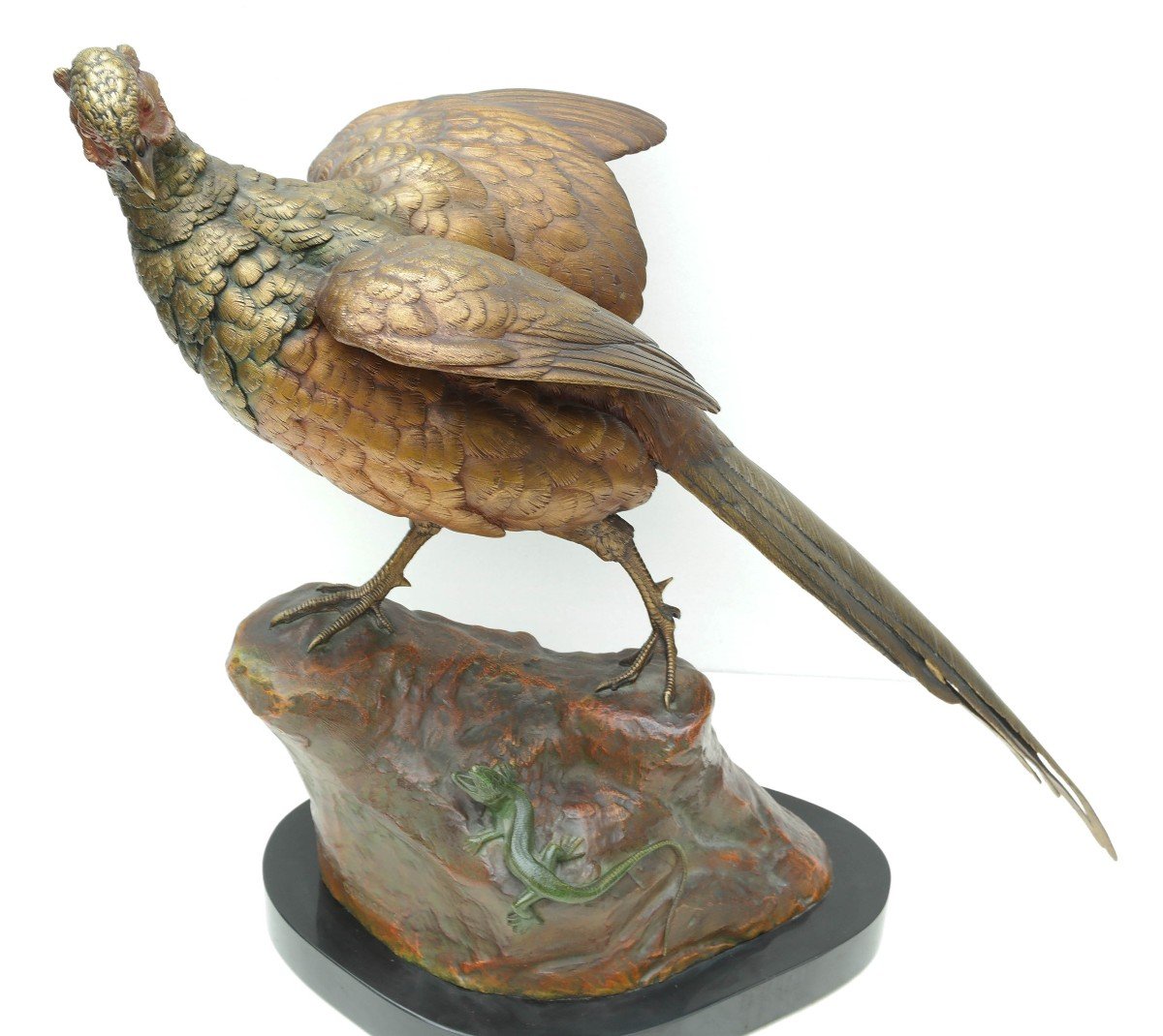 Pheasant And Lizard, Bronze Sculpture Signed Dubucand-photo-2