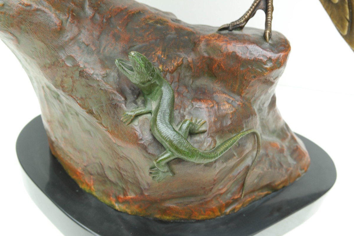 Pheasant And Lizard, Bronze Sculpture Signed Dubucand-photo-5