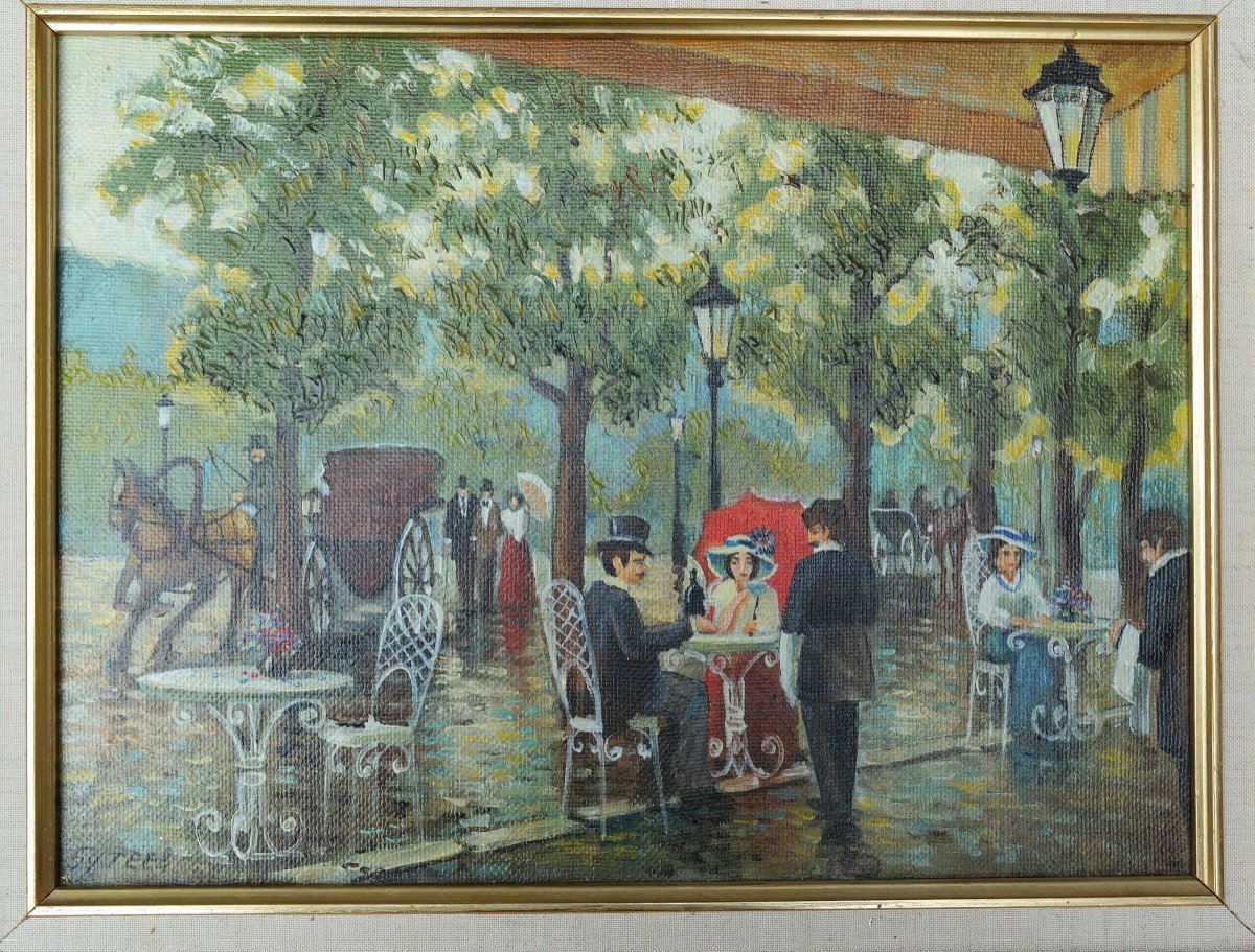 Outdoor Cafe, Oil On Canvas -photo-1