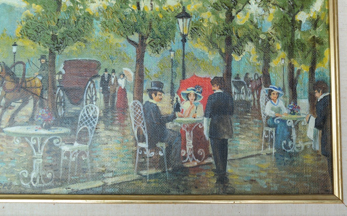 Outdoor Cafe, Oil On Canvas -photo-3