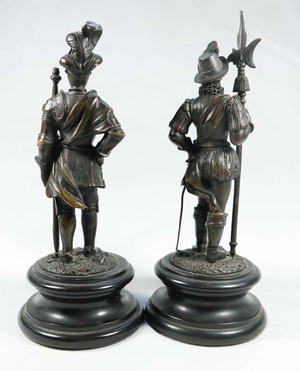 Paire De Soldats  En Armure, Sculptures En Bronze-photo-3