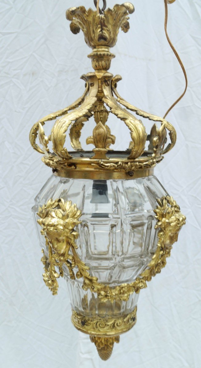 Lantern In Cut Crystal And Gilt Bronze-photo-2