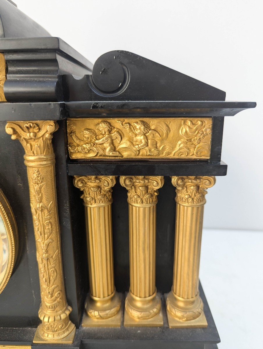 Architectural Clock In Marble And Bronze Topped With Laurent De Medici-photo-4