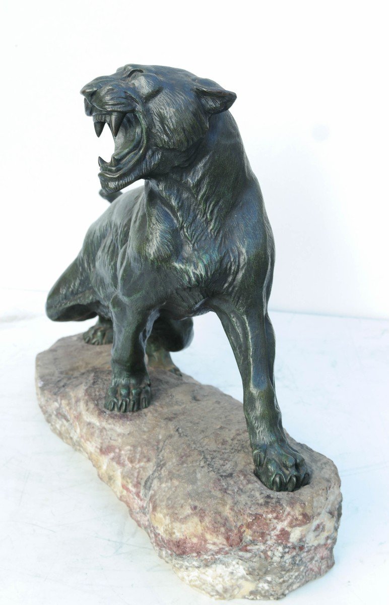 Roaring Lioness Bronze Sculpture Signed Cartier-photo-4