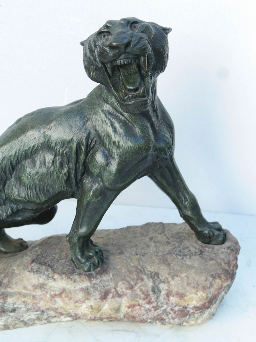 Roaring Lioness Bronze Sculpture Signed Cartier-photo-4