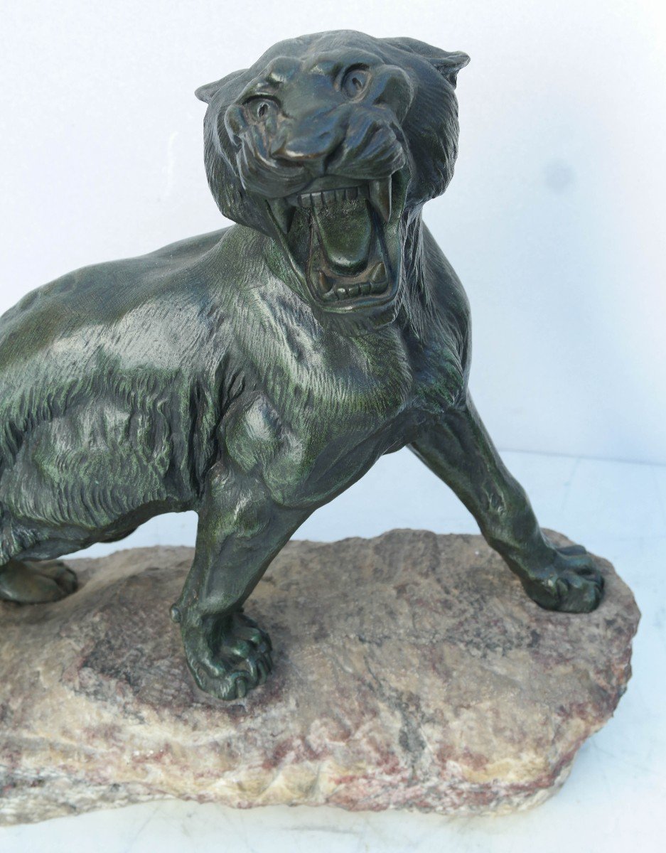 Roaring Lioness Bronze Sculpture Signed Cartier-photo-5