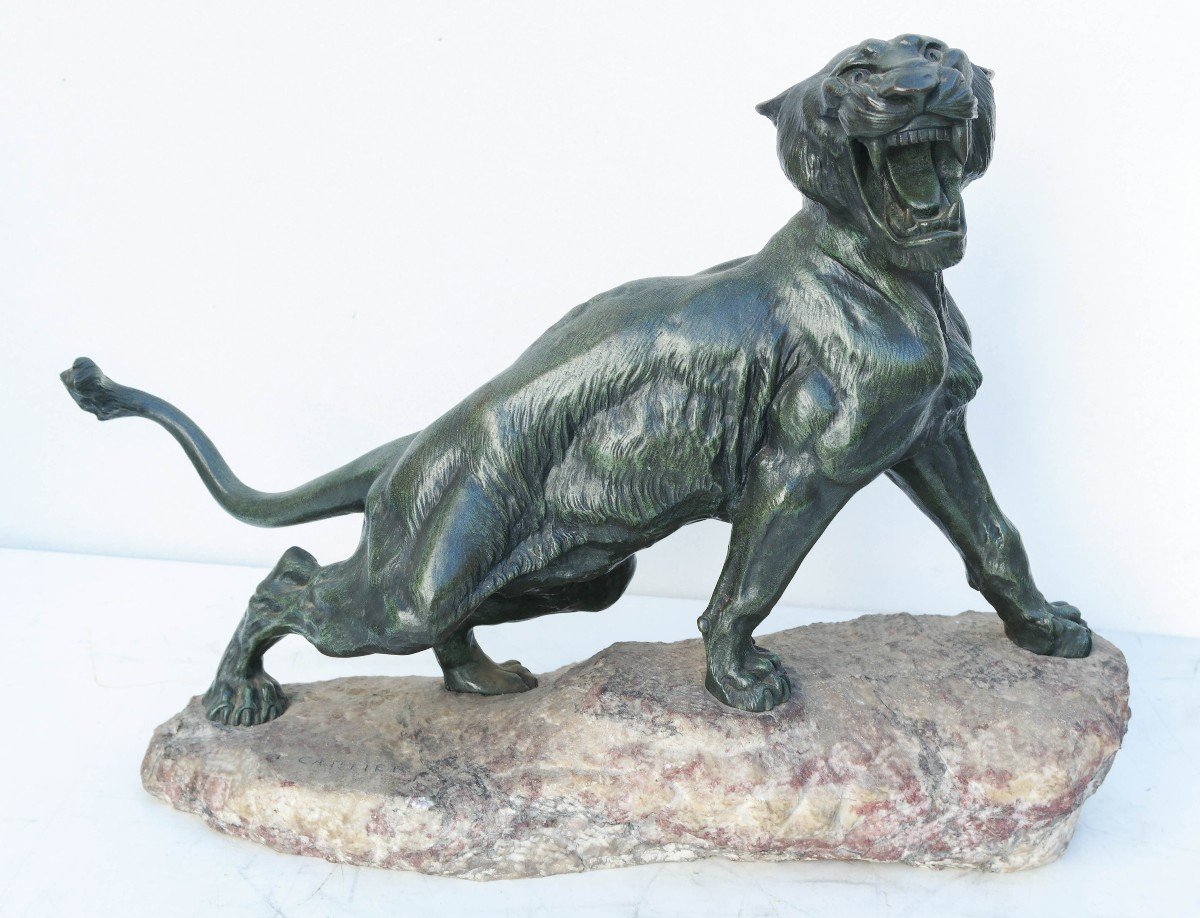 Roaring Lioness Bronze Sculpture Signed Cartier