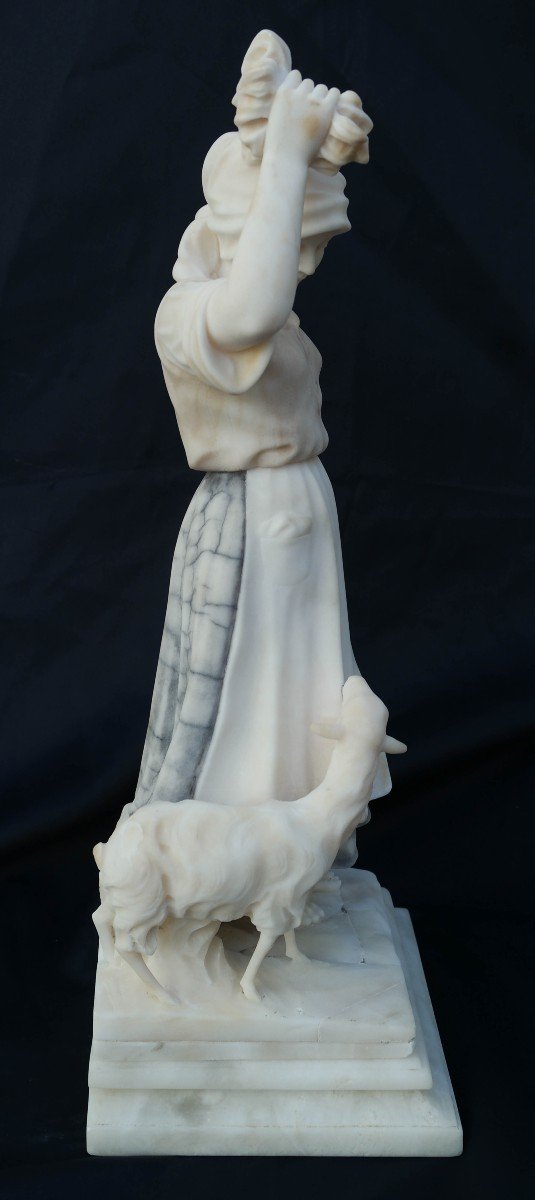 Shepherdess And Her Lamb, Marble And Alabaster Sculpture By A Michelotti-photo-2