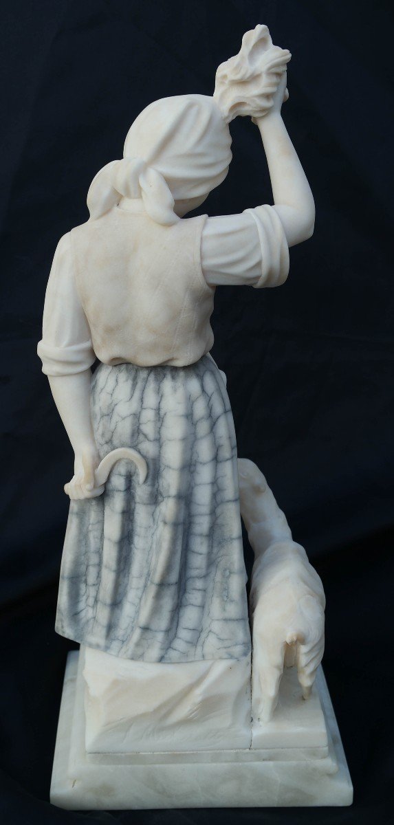 Shepherdess And Her Lamb, Marble And Alabaster Sculpture By A Michelotti-photo-3