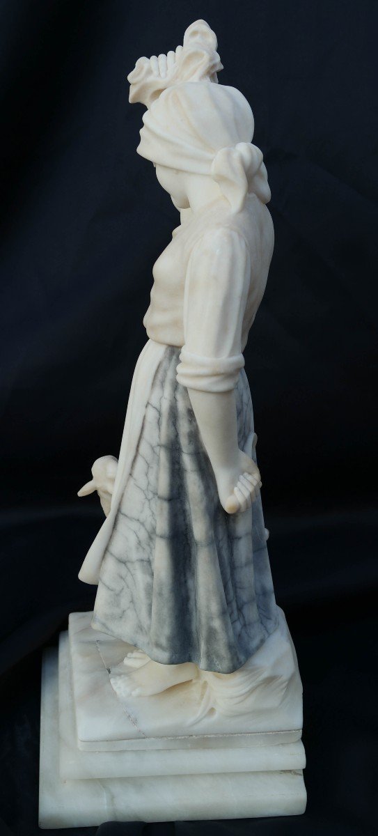 Shepherdess And Her Lamb, Marble And Alabaster Sculpture By A Michelotti-photo-4