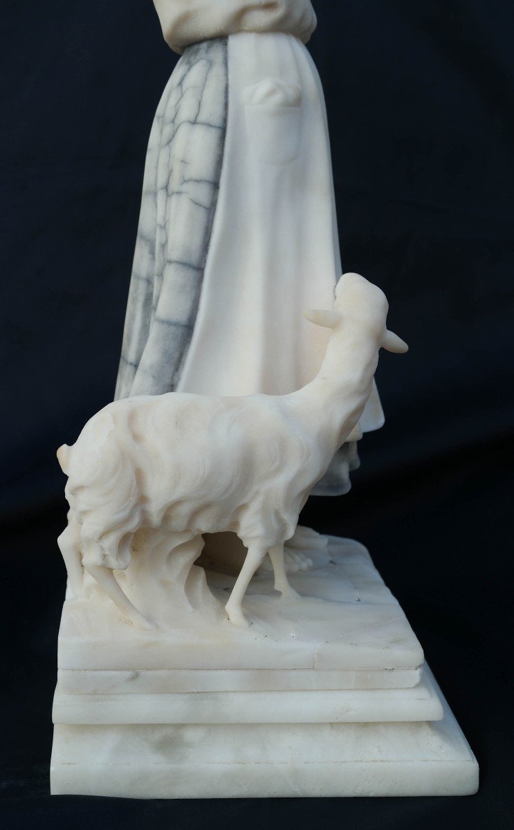 Shepherdess And Her Lamb, Marble And Alabaster Sculpture By A Michelotti-photo-3