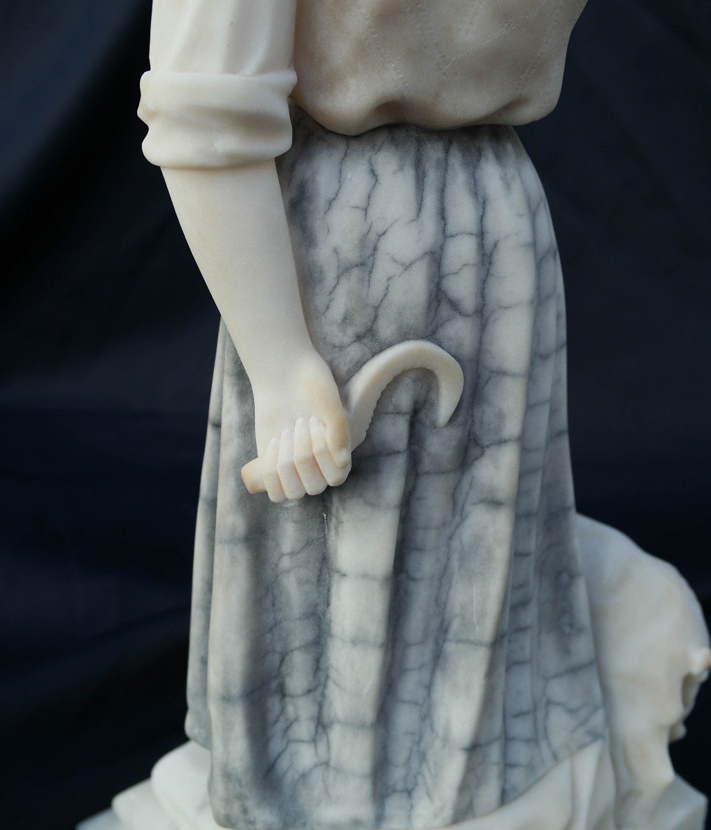 Shepherdess And Her Lamb, Marble And Alabaster Sculpture By A Michelotti-photo-5