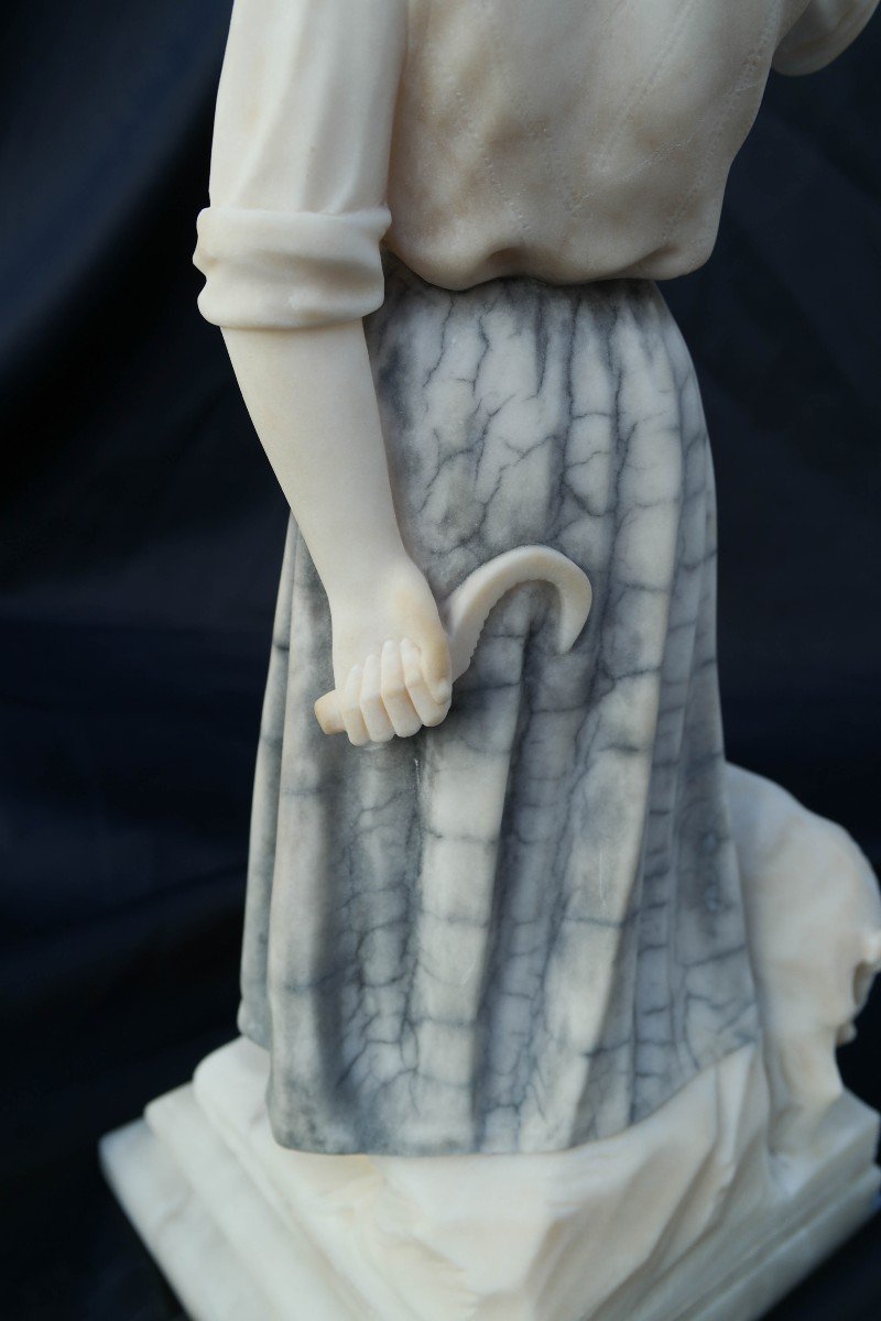 Shepherdess And Her Lamb, Marble And Alabaster Sculpture By A Michelotti-photo-6